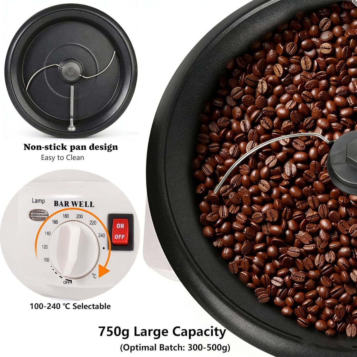 Elektrisch koffierooster, koffiebonen-noten-pinda-cashew-astania-roostermachine voor het huishouden, instelbare temperatuur, capaciteit 750 g (zonder timerfunctie)