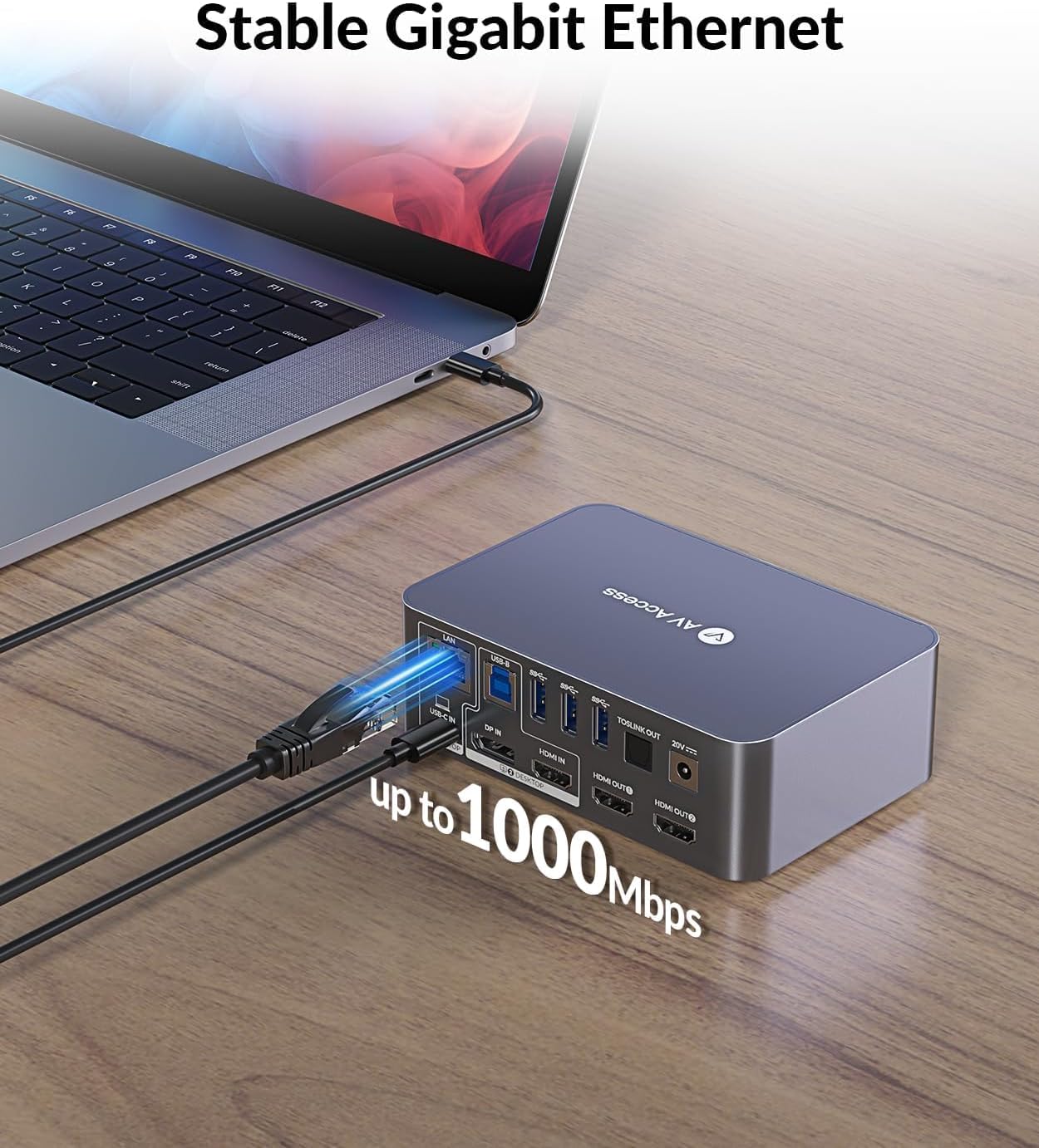 AV Access Dual Monitor KVM Switch Docking für Laptop & Desktop - Typ C Laden, Ethernet, EDID, HDMI & DisplayPort, USB-C MST Dual 4K@60Hz Display, USB 3.0, Vollaluminium Design