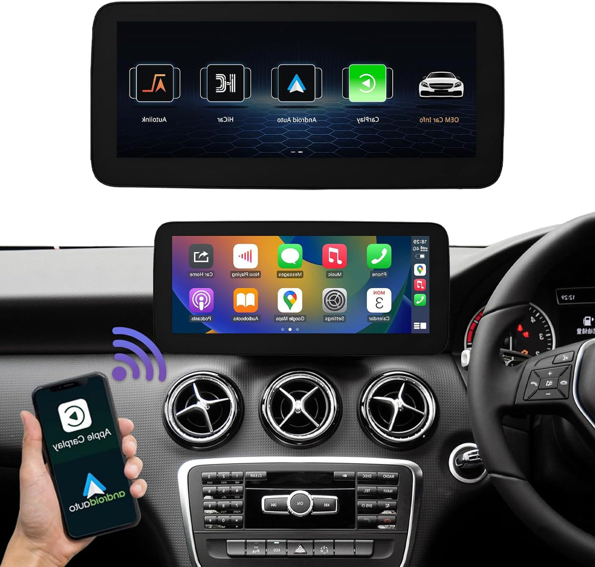 Road Top 10.25 Inch Car Radio Wireless CarPlay Android Car Touch Screen for Mercedes Benz A/CLA/GLA Class W176 C117 X117 X156 2013-2015 Year with NTG4.5/4.7 System, Support Mirrorlink - QUORE