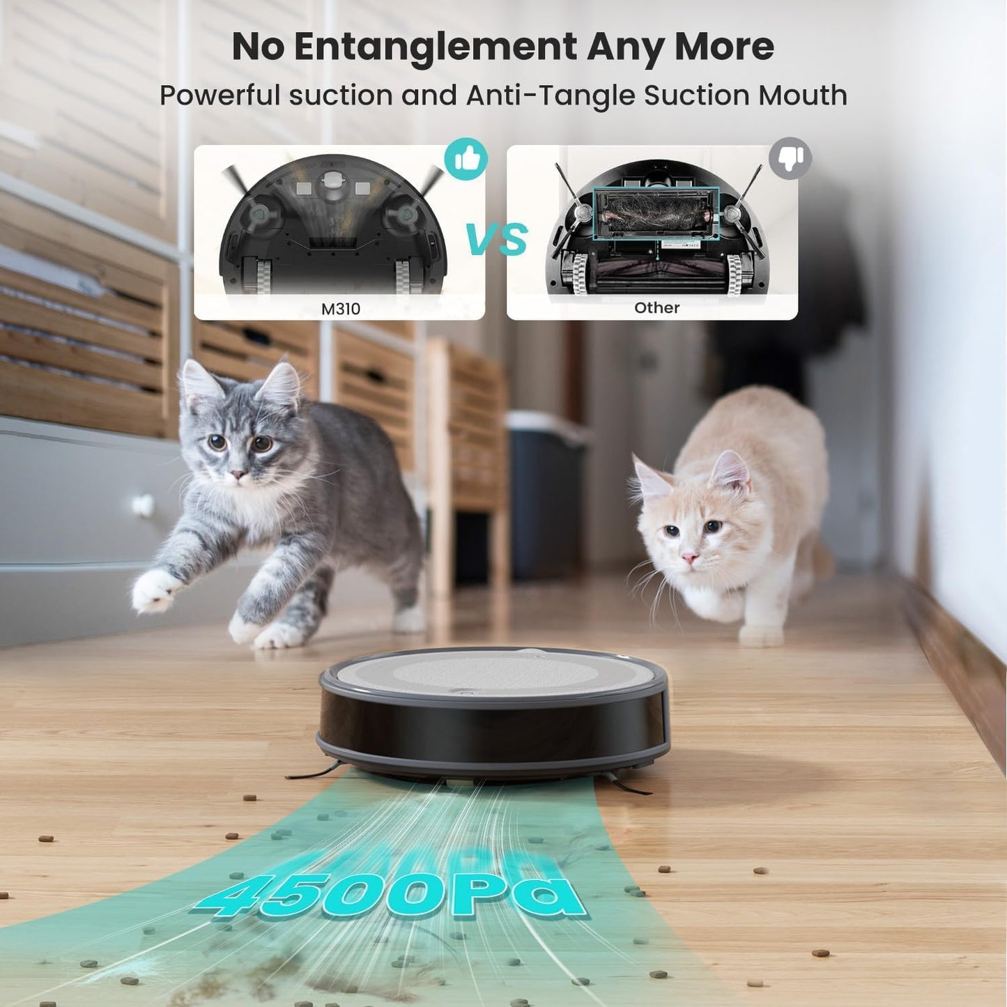 LEFANT M310 Robotstofzuiger met kartering, 4500 Pa, 180 min, voorkomt obstakels, WLAN/app, robotstofzuiger voor dierenharen en harde vloeren, grijs