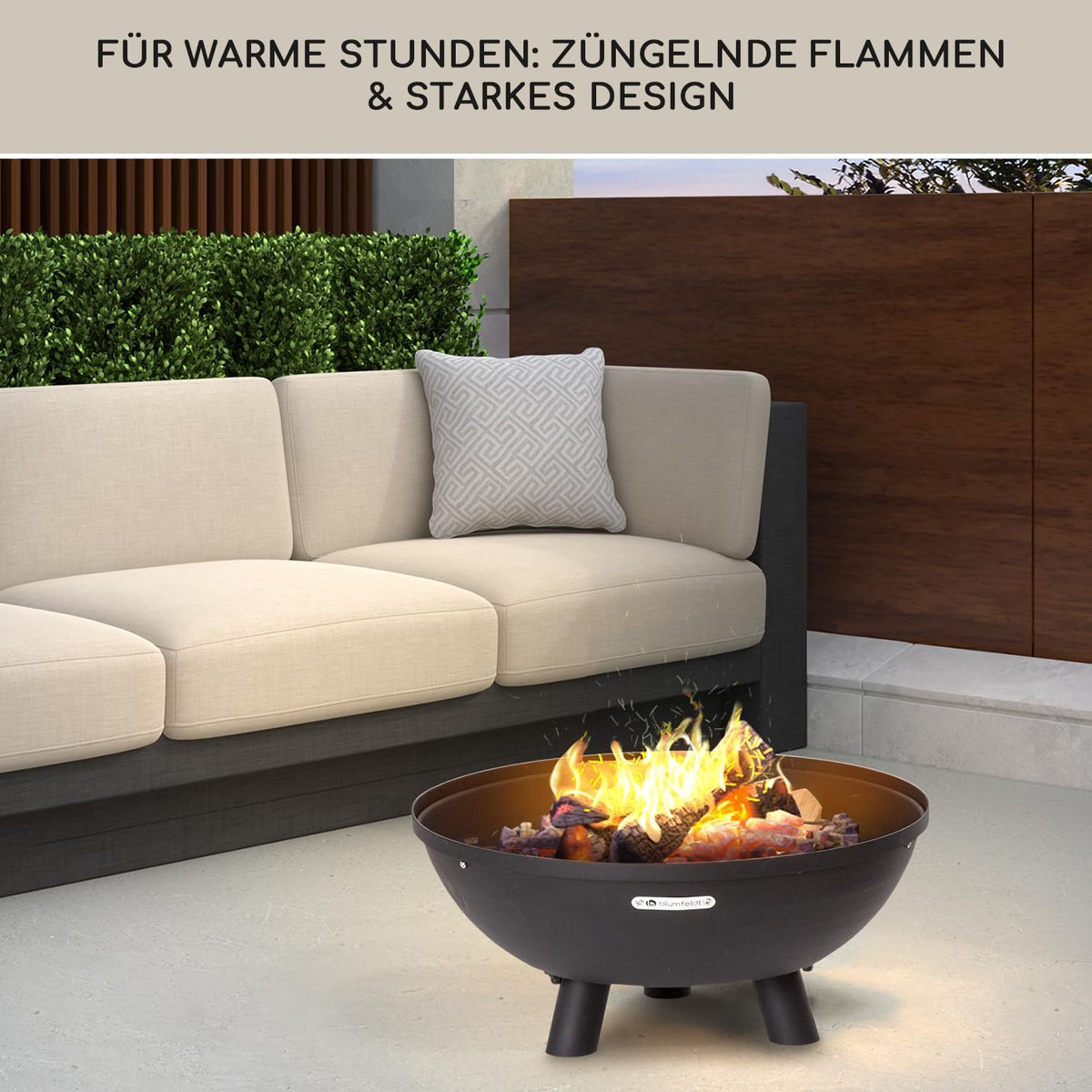 blumfeldt Vuurplaats voor tuin, draagbare vuurplaats met barbecue, outdoor reizen, circulaire vuurschaal, grillrooster met bamboe deksel en stalen kom, barbecuetafelset voor camping en terras,