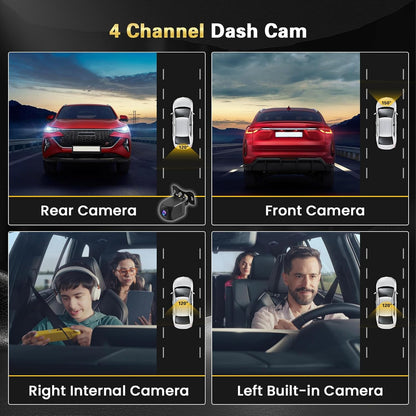 Dashcam 360° Vierkanaals – Autocamera – Dashboardcamera – Reisrecorder – Parkeermonitor – Full HD 1080P – 2,4 Inch Scherm Met 8 IR Nachtzicht En 64 GB Geheugen