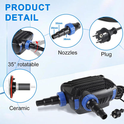 Eco vijverpomp filterpomp 30W max. 5000L/H vijverfilter energiebesparende beeklooppomp voor tuinvijver vijver pomp met filter kabellengte 10 m circulatiepomp voor buiten waterval beekloop