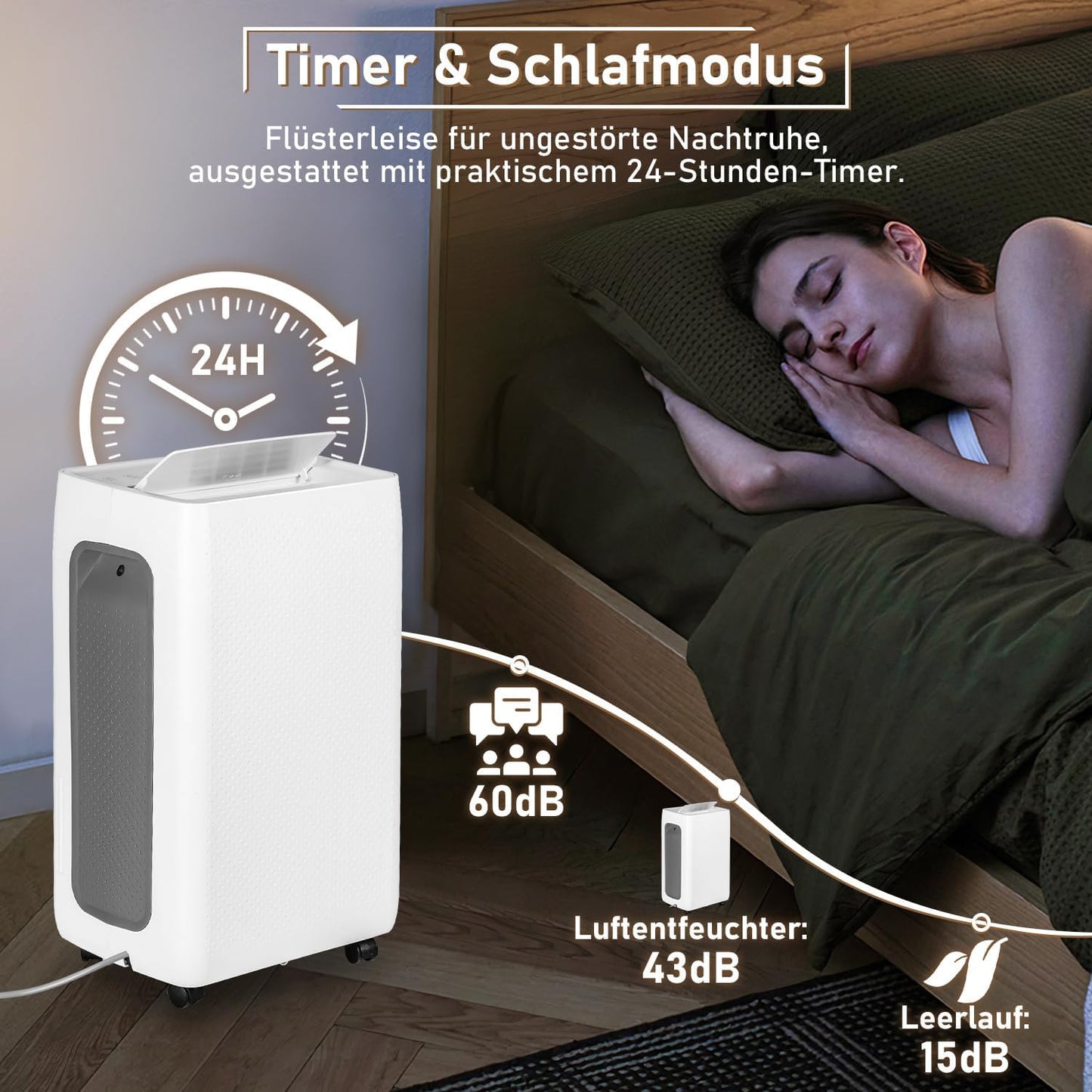 Luchtontvochtiger, elektrische luchtontvochtiger, 26 l/24 uur, ruimtegrootte ca. 80 m³ (40 m²), stille elektrische ontvochtiger, 24-uurs timer, waterreservoir 4,3 l, luchtontvochtiger voor