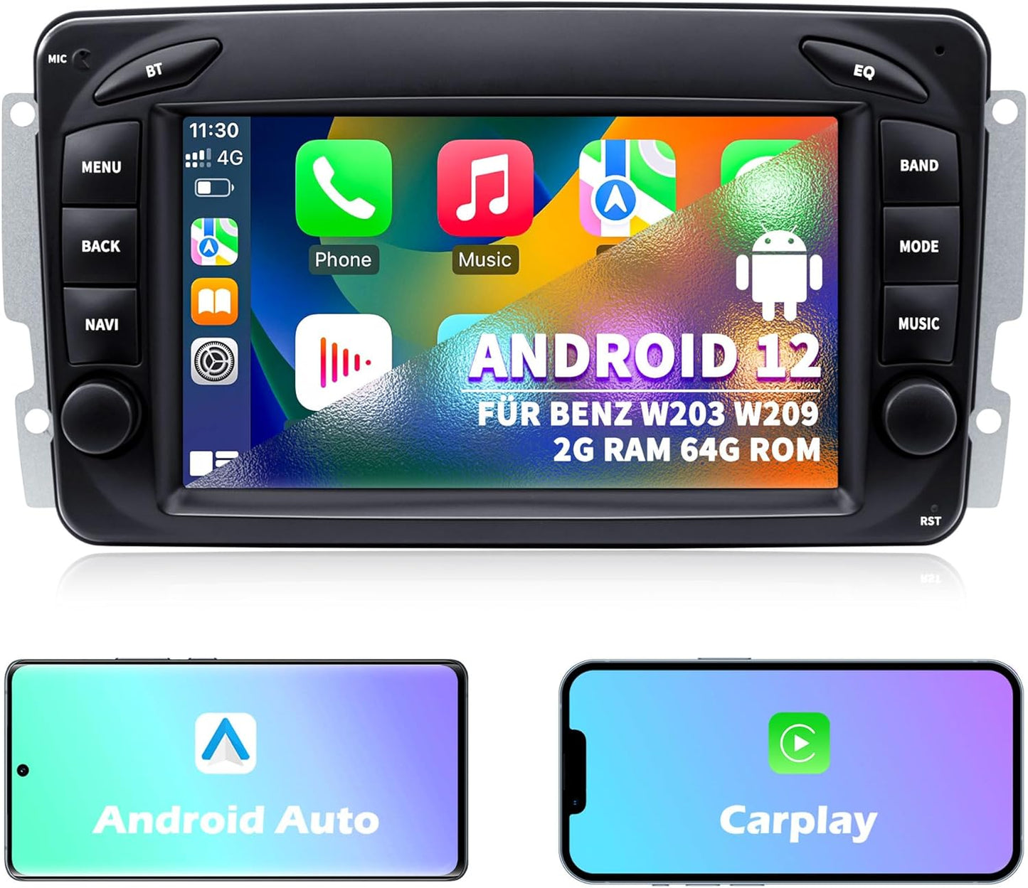 Autoradio voor Mercedes-Benz C-Klasse W203 G-Klasse W463 CLK W209, Android 13 2G+64G met Carplay Android Auto, 7 inch IPS touchscreen GPS-navigatie Bluetooth Mirror Link WiFi FM-radio