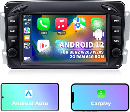 Autoradio voor Mercedes-Benz C-Klasse W203 G-Klasse W463 CLK W209, Android 13 2G+64G met Carplay Android Auto, 7 inch IPS touchscreen GPS-navigatie Bluetooth Mirror Link WiFi FM-radio