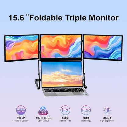 VSDISPLAY 15,6" 1080P FHD IPS Triple-Laptop-beeldscherm-verlenger, quad-monitor-compatibel voor Windows/Mac van 13,6 - 17 inch