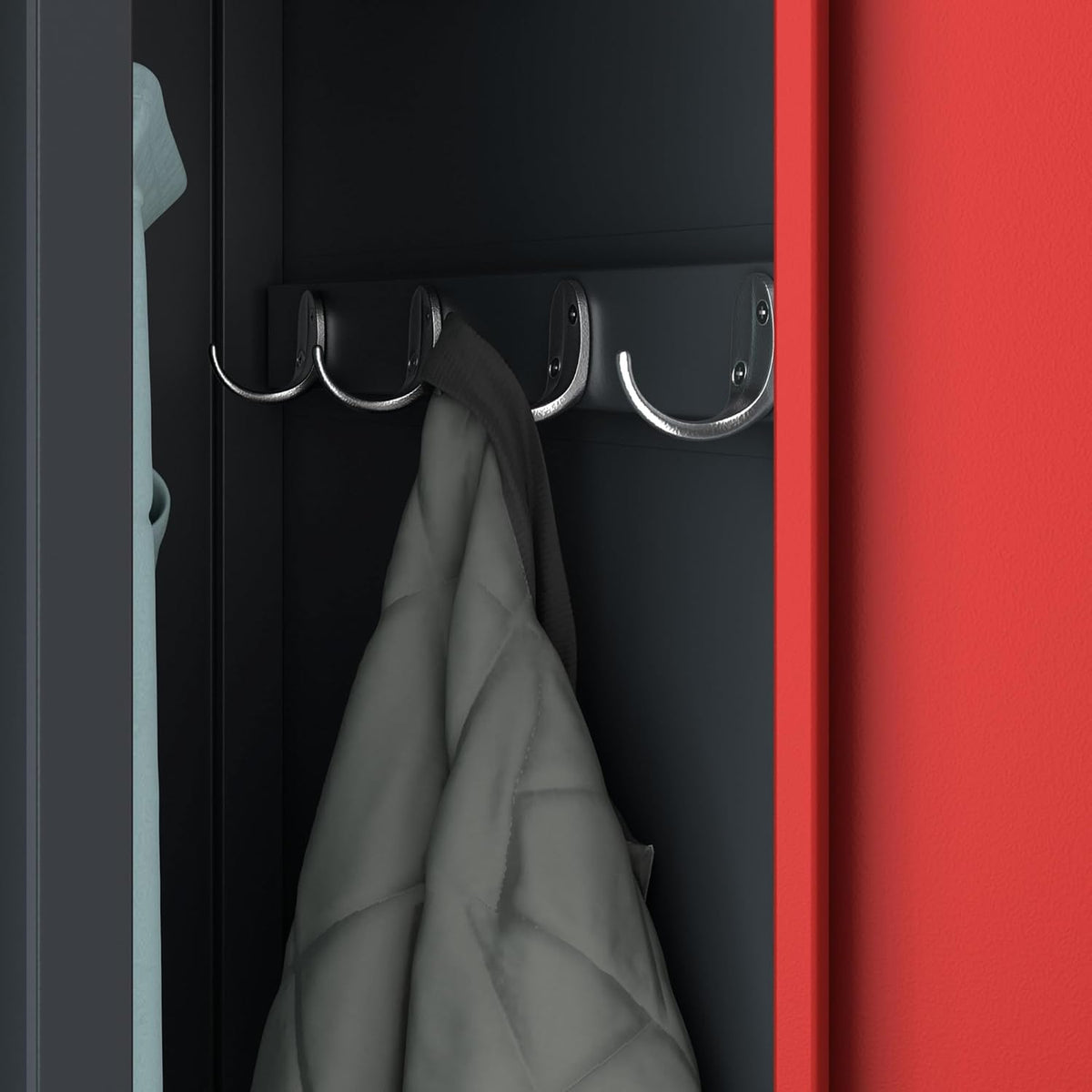 Stalen Kast Garderobekast Dubbele kast 2 compartimenten Etikethouder Scheidingswand Ventilatiesleuven Poedercoating 180 cm x 80 cm x 50 cm (Antraciet-Rood)