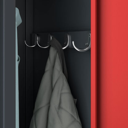 Stalen Kast Garderobekast Dubbele kast 2 compartimenten Etikethouder Scheidingswand Ventilatiesleuven Poedercoating 180 cm x 80 cm x 50 cm (Antraciet-Rood)