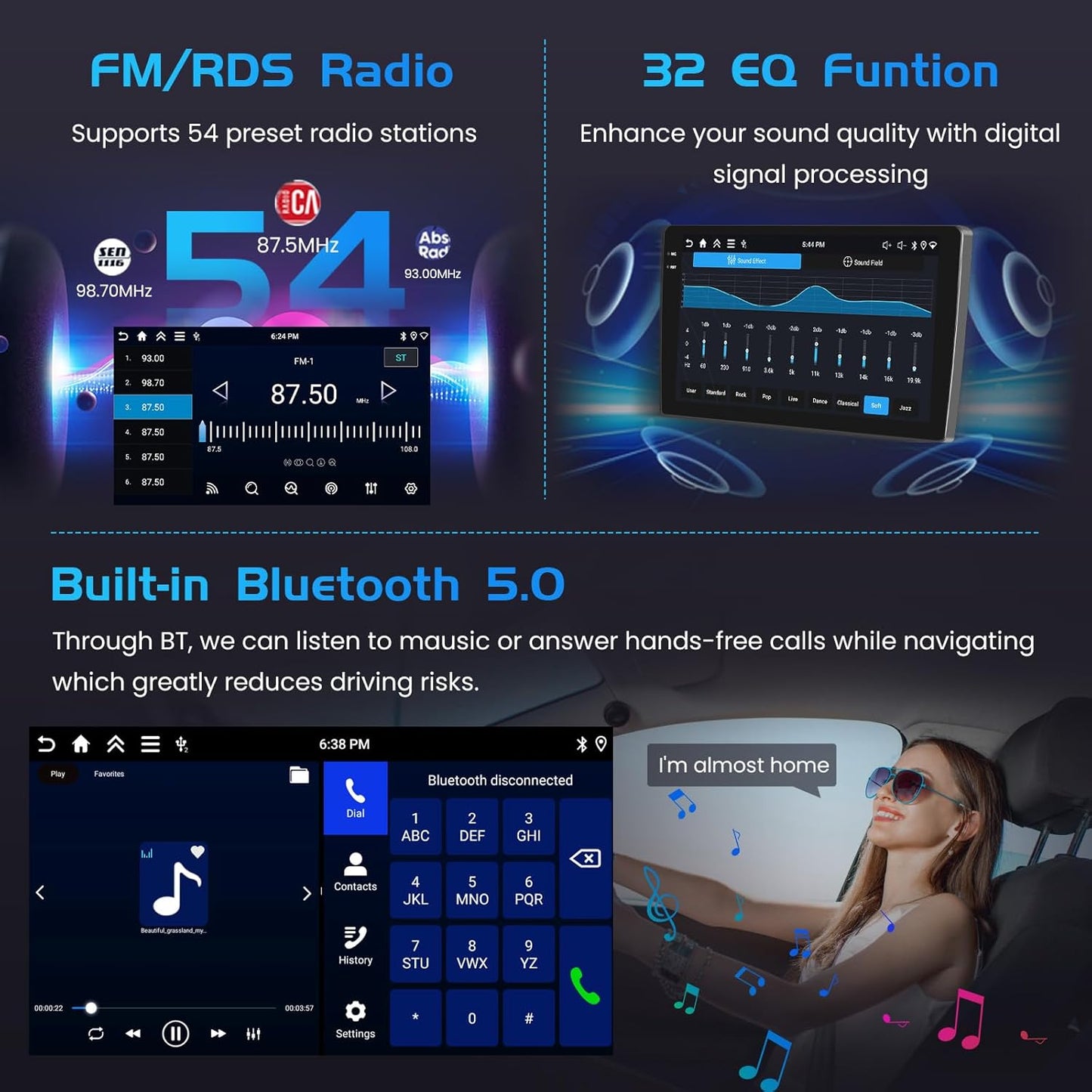 Autoradio – Auto Radio – Multimedia Radio – 1-DIN Autoradio – Bluetooth Radio – 9-Inch In-Cell Touchscreen – Draadloze CarPlay & Android Auto