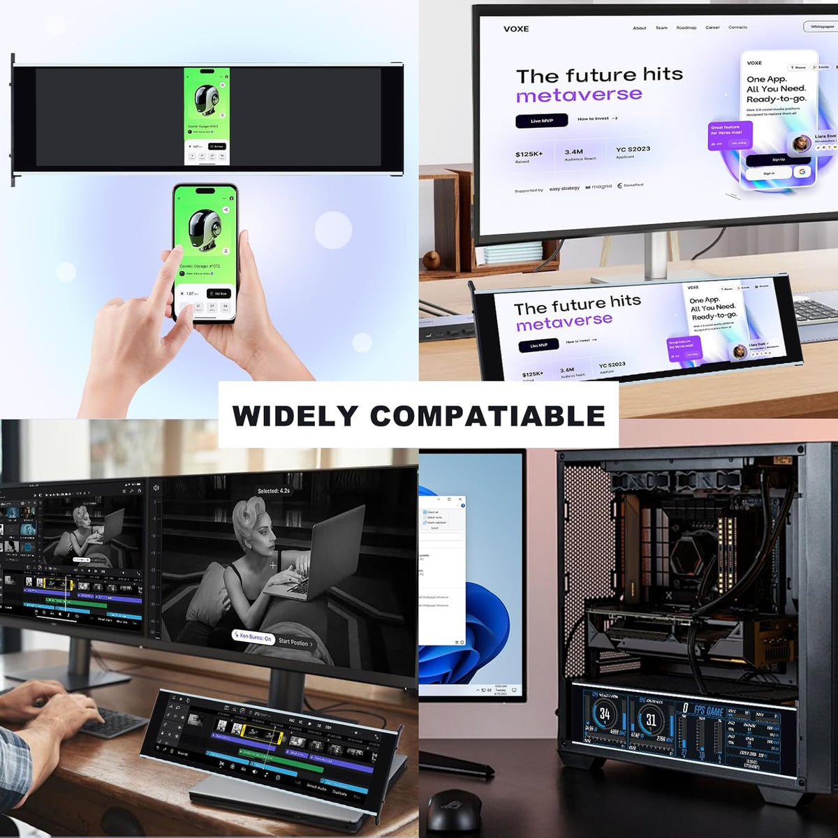 GeeekPi 12,6 inch IPS LCD-touchscreenmonitor FHD 1920x515-scherm, geschikt voor doe-het-zelf Y60 pc-behuizing CPU GPU secundair monitorpaneel, dubbele luidsprekers, met maximaal 10 multi-touch-punten