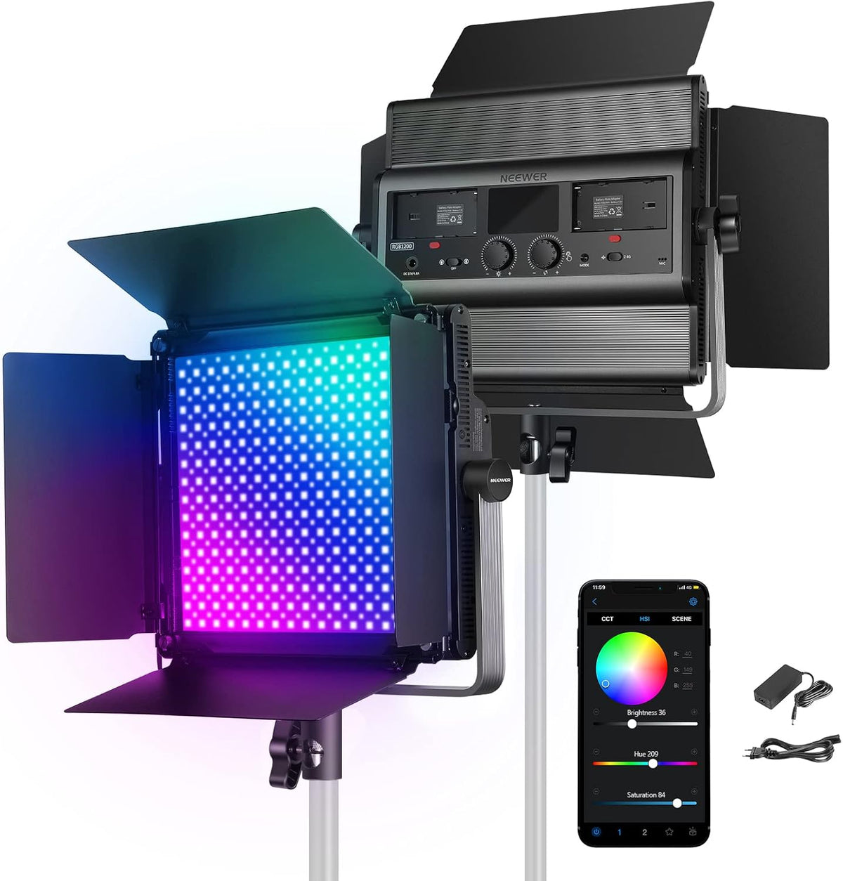 RGB LED-videolamp – Studiolamp – Videolicht – Videoverlichting – Livestreamlamp – 60 W, 22.000 Lux bij 0,5 m – 2500K-8500K, 18 Effecten