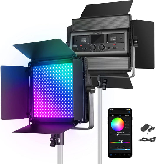 RGB LED-videolamp – Studiolamp – Videolicht – Videoverlichting – Livestreamlamp – 60 W, 22.000 Lux bij 0,5 m – 2500K-8500K, 18 Effecten
