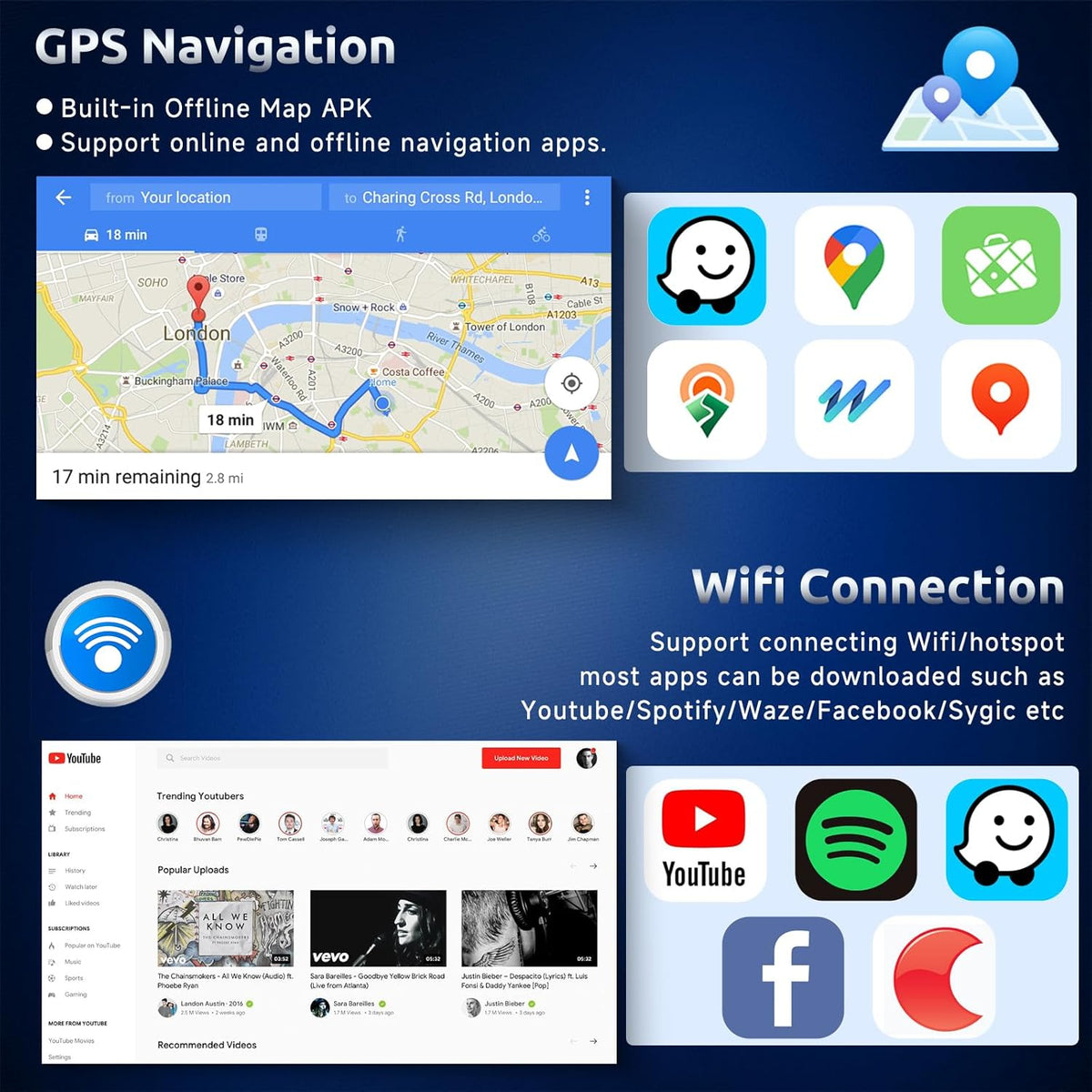 【2+64G】Podofo Android-autoradio 1Din met 7'' touchscreen Automatisch scherm Draadloos Carplay/Android Auto Bluetooth 5.1 FM/RDS 2USB/MIC/Type c/AUX/Stuurbediening met AHD achteruitrijcamera