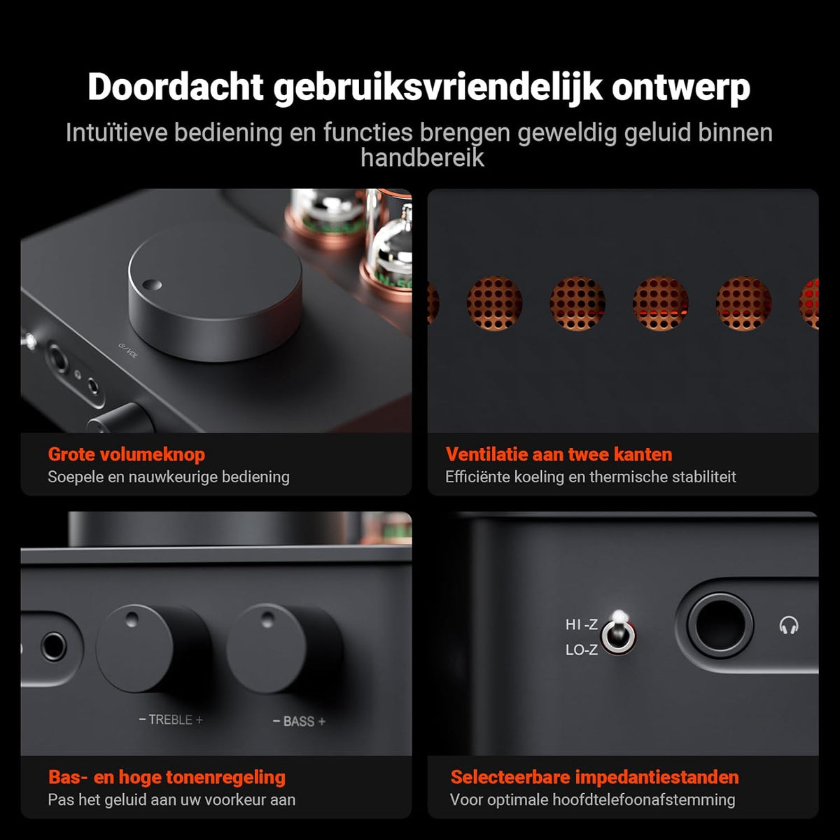 Fosi Audio GR70 Buizen Hoofdtelefoonversterker, Authentieke Buizenversterking met Vacuum, Mini HiFi Voorversterker voor Home Audio, 3.5mm & 6.35mm Jacks, Ondersteuning 16-300 ohm Impedantie