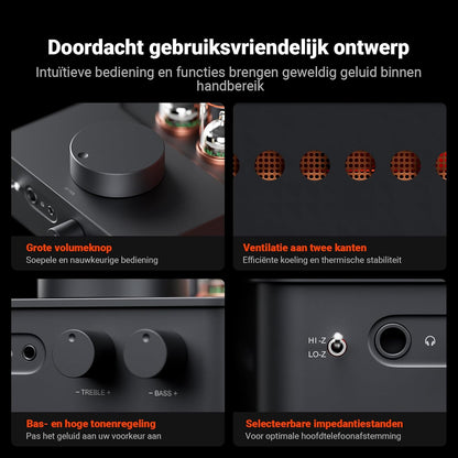 Fosi Audio GR70 Buizen Hoofdtelefoonversterker, Authentieke Buizenversterking met Vacuum, Mini HiFi Voorversterker voor Home Audio, 3.5mm & 6.35mm Jacks, Ondersteuning 16-300 ohm Impedantie