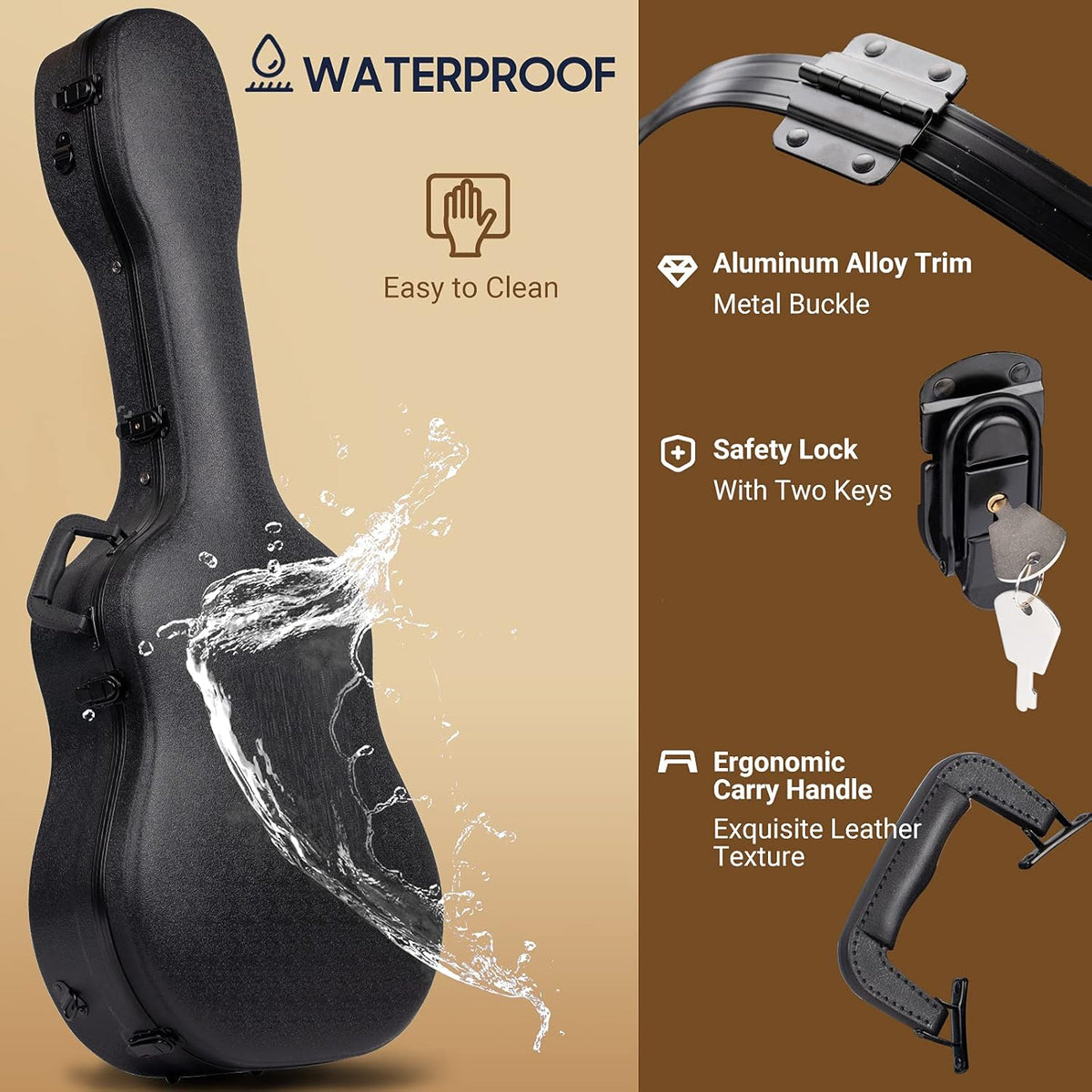 CAHAYA Harde Gitaargevallen voor Akoestische Gitaar Klassieke Gitaar Waterdichte ABS Case 41, Luxe Zwart, 41 inches, Gitaar koffer ABS