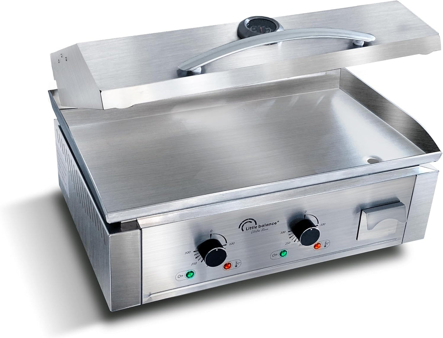 LITTLE BALANCE 8473 Aquitaine Pro Plus, professionele elektrische grillplaat, 2 kookzones, deksel, 3500 W, gemaakt in Frankrijk, volledig roestvrij staal