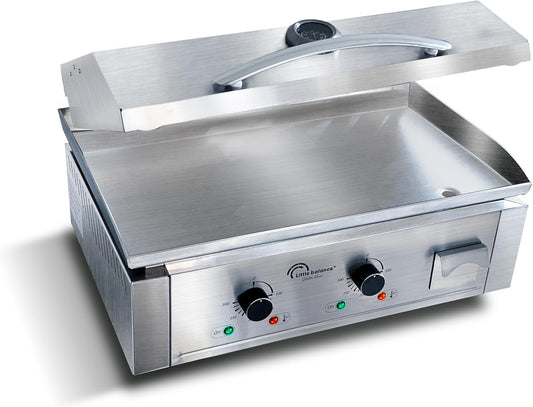 LITTLE BALANCE 8473 Aquitaine Pro Plus, professionele elektrische grillplaat, 2 kookzones, deksel, 3500 W, gemaakt in Frankrijk, volledig roestvrij staal