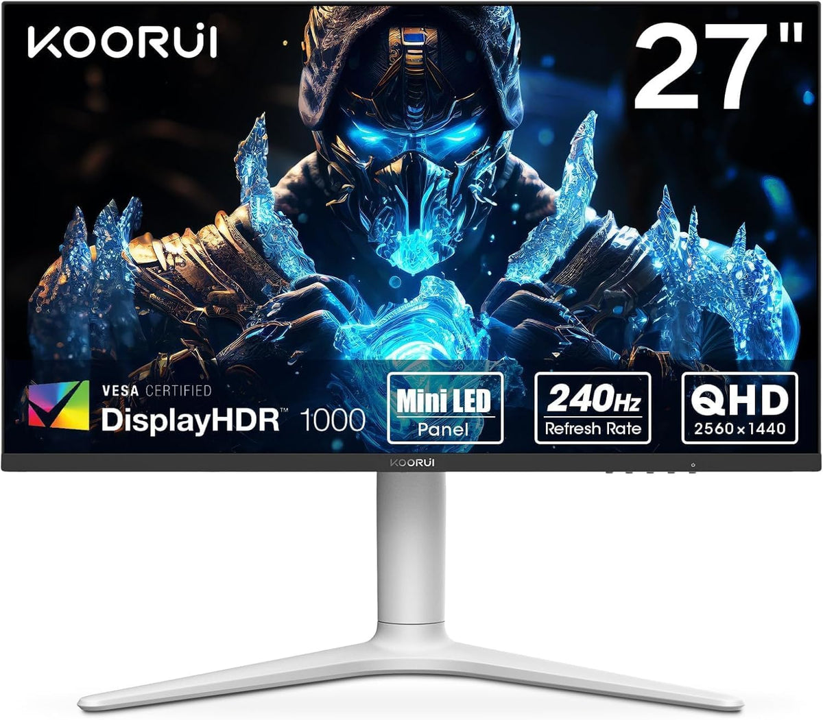 KOORUI Gaming Monitor 27 inch, 240Hz, VA Mini LED, 1ms, QHD Gaming Screen Adaptive Sync, 2xHDMI 2.0 & DisplayPort 1.4, HDR 1000, DCI-P3 95%, VESA 75 x 75 mm, Eye Care, Height Adjustable - QUORE