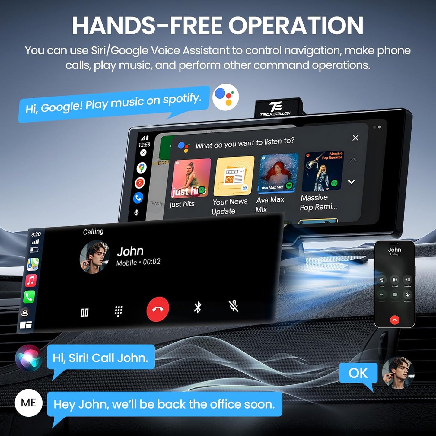 10,3 inch draadloos Carplay scherm voor auto met 4K Dash Cam & 1080P Backup Camera, Draagbare Auto Audio Ontvangers met Carplay & Android Auto, GPS Navigatie, Airplay, Mirror Link