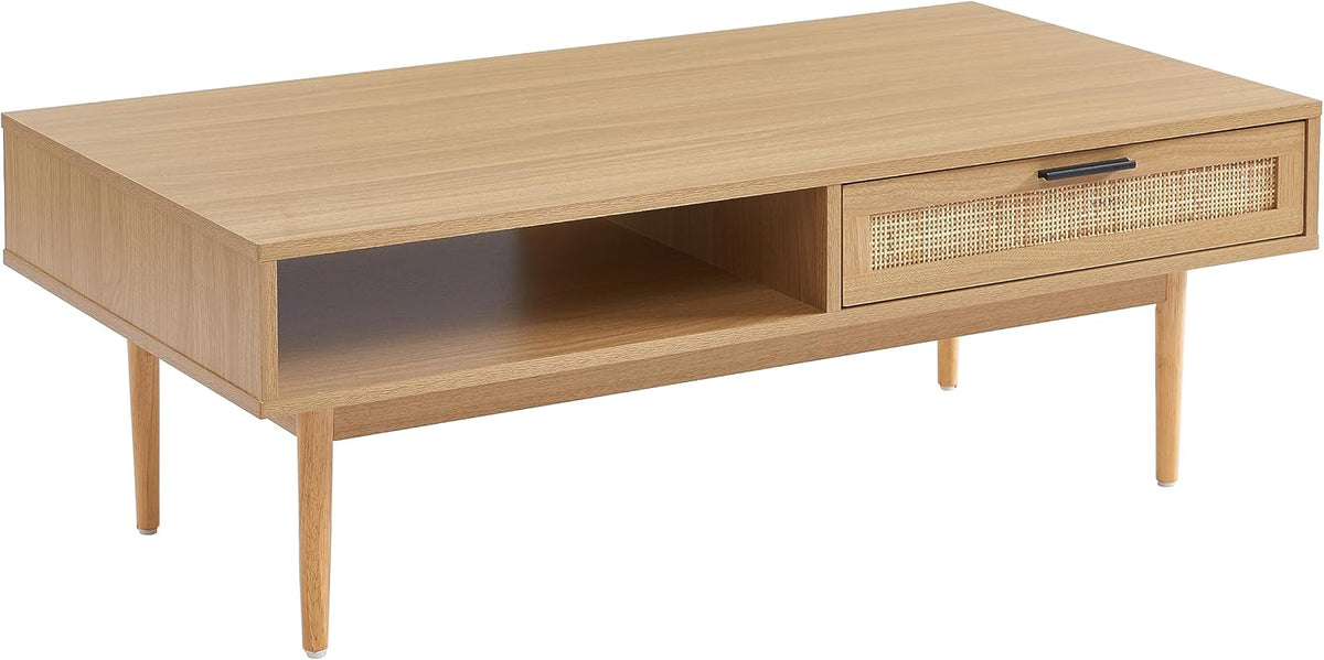 BAÏTA Salontafel Amana eiken look en rieten rotan 2 laden