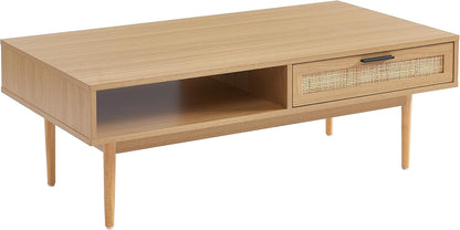 BAÏTA Salontafel Amana eiken look en rieten rotan 2 laden