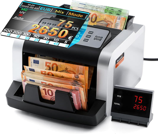 Bankbiljettenteller – Geldteller – Biljettenteller – Geldtelmachine – Waardeteller Voor Gemengde Eurobankbiljetten – UV/MG/IR-Valsdetectie – 1000 Biljetten Per Minuut