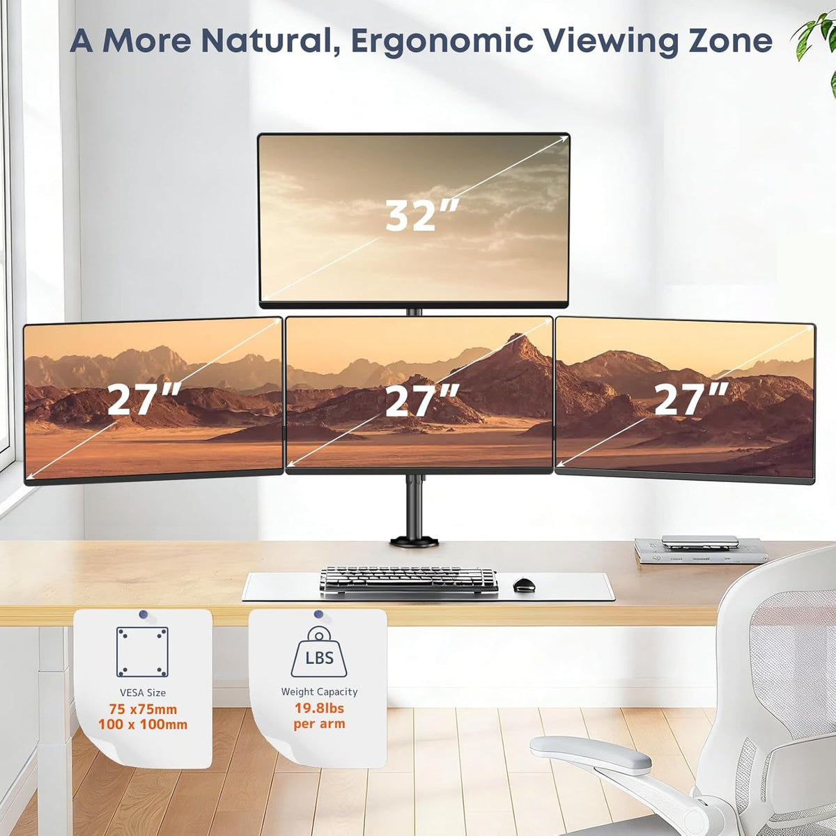 Monitorhouder voor 4-monitoren 17 inch - 27 inch - monitor tafelhouder voor led-lcd-schermen, in hoogte verstelbare monitorhouder boven elkaar monitorhouder, 10 kg per arm, VESA 75/100, zwart