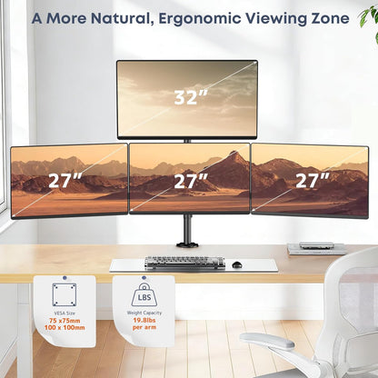 Monitorhouder voor 4-monitoren 17 inch - 27 inch - monitor tafelhouder voor led-lcd-schermen, in hoogte verstelbare monitorhouder boven elkaar monitorhouder, 10 kg per arm, VESA 75/100, zwart