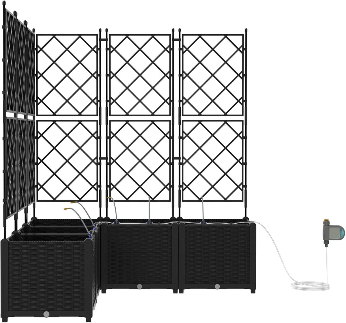 Garden Pots with Irrigation System, Pack of 5, Black, Modern Planters with Trellis for Climbing Planters, Balcony Decoration, Vertical Garden, Solid Construction, Simple - QUORE