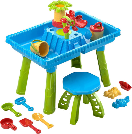 Watertafel - Watertafel Speelgoed - Waterspeeltafel - Zandmachine - Activiteitentafel - met 27 stuks - Accessoires - Volledig Spel - Zomerspeelgoed - voor Kinderen - Buiten - Blauw - QUORE