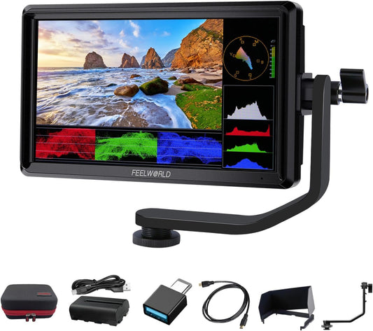 FEELWORLD FW568 V3 6 Inch 4K Camera Field Monitor, Full HD 1920x1080 3D LUT DSLR Camera Monitor met 2800mAh Batterij Draagbare Zonnekap HDMI-ingang