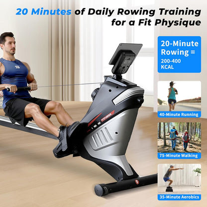 ISE Roeitoestel voor thuis, magnetisch roeitoestel met app en lcd-display en 8 weerstandsniveaus, stil, magnetisch roeitoestel, stil thuisroeitoestel voor cardio-training, indoor-apparaat voor
