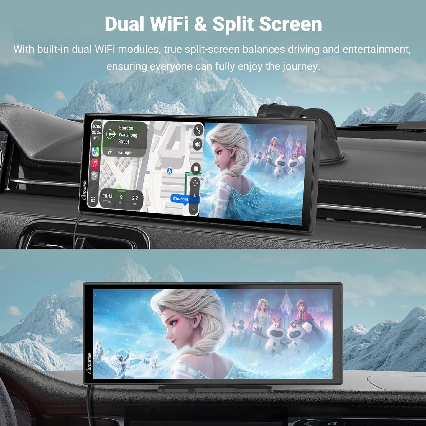 Carpuride W125P Autoradio met Net-flix YouTube, Draadloze CarPlay & Android Auto, 11,26" HD Touchscreen, 1080p Achteruitrijcamera, Android OS, Splitscreen, OTA, Bluetooth-Trans, FM/AUX, Navigatie/Siri