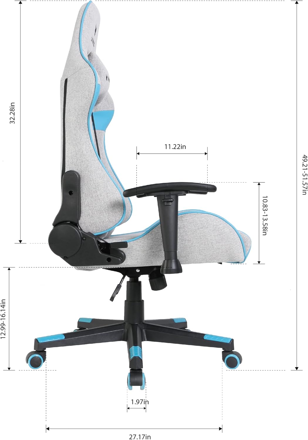 Oversteel - ULTIMET professionele gamestoel, ademende stof, 2D armleuningen, in hoogte verstelbaar, 180° verstelbare rugleuning, gaszuiger klasse 3, tot 120 kg, grijs/blauw