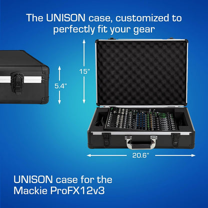 UNISON Tas voor Mackie ProFX12v3, beschermhoes (Hoogwaardige transportkoffer, met op maat gestanst schuim, lichtgewicht en robuust ontwerp, metalen sluitingen, ergonomische rubberen handgreep)