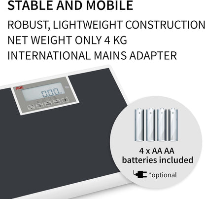 ADE Medische personenweegschaal M320600 Professionele weegschaal tot 250 kg, extra breed weegoppervlak, Mdd gecertificeerd, BMI, Hold-functie, draaibaar display 38 cm x 30, 5 cm x 6, 4 cm, 4,2 kg