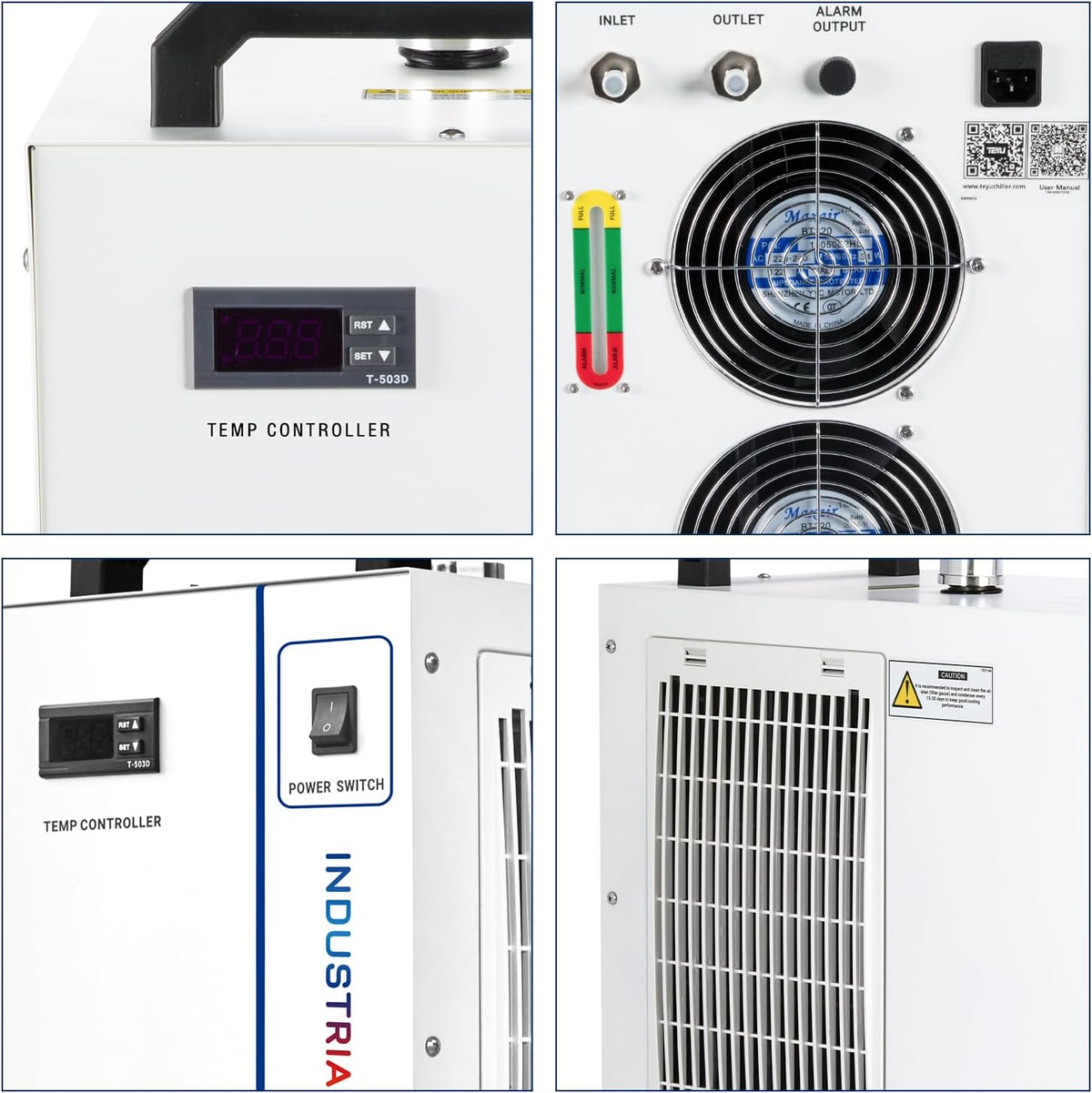 Industriële Waterkoeler – Waterchiller – Chiller – Koudwaterinstallatie – Laserwaterkoeling Voor CO2-Lasermachines 60-150W – 6 Liter Tank – 4879 BTU/u – ±0,3°C Temperatuurregeling