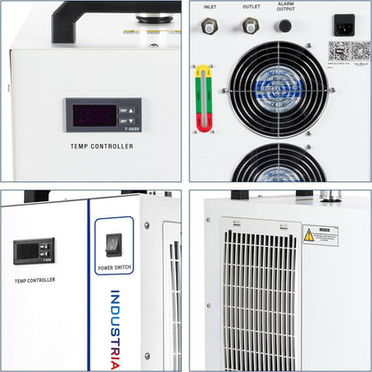 Industriële Waterkoeler – Waterchiller – Chiller – Koudwaterinstallatie – Laserwaterkoeling Voor CO2-Lasermachines 60-150W – 6 Liter Tank – 4879 BTU/u – ±0,3°C Temperatuurregeling