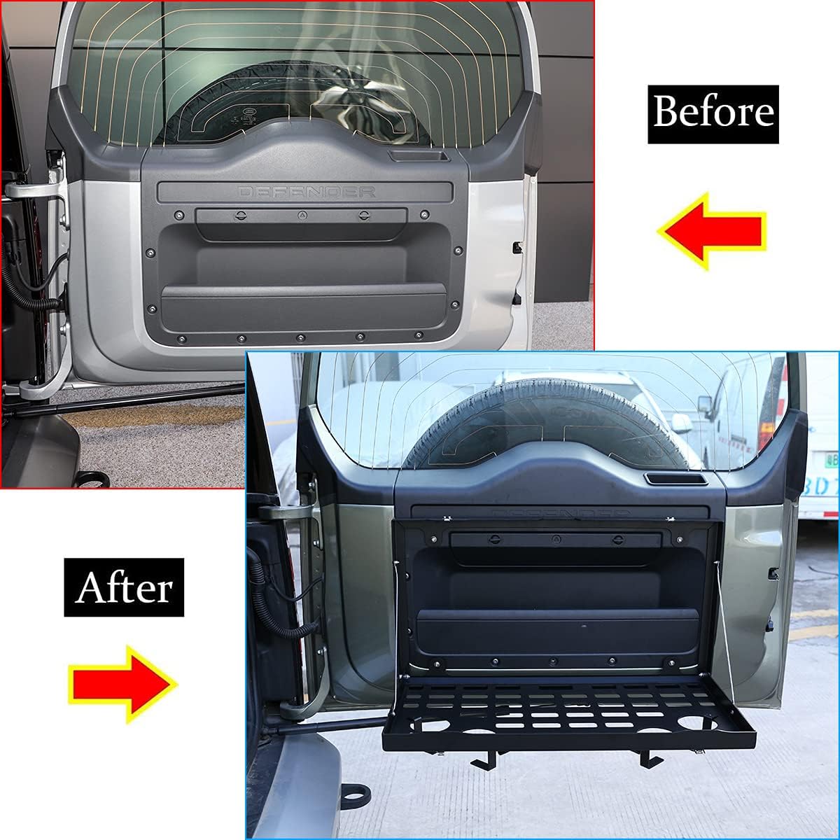 YIWANG Aluminiumlegering Zwarte Auto Achterdeur Opvouwbare Tafel Cargo Plank Opslag Achterklep Tafel Voor LR Defender 110 2020-2022