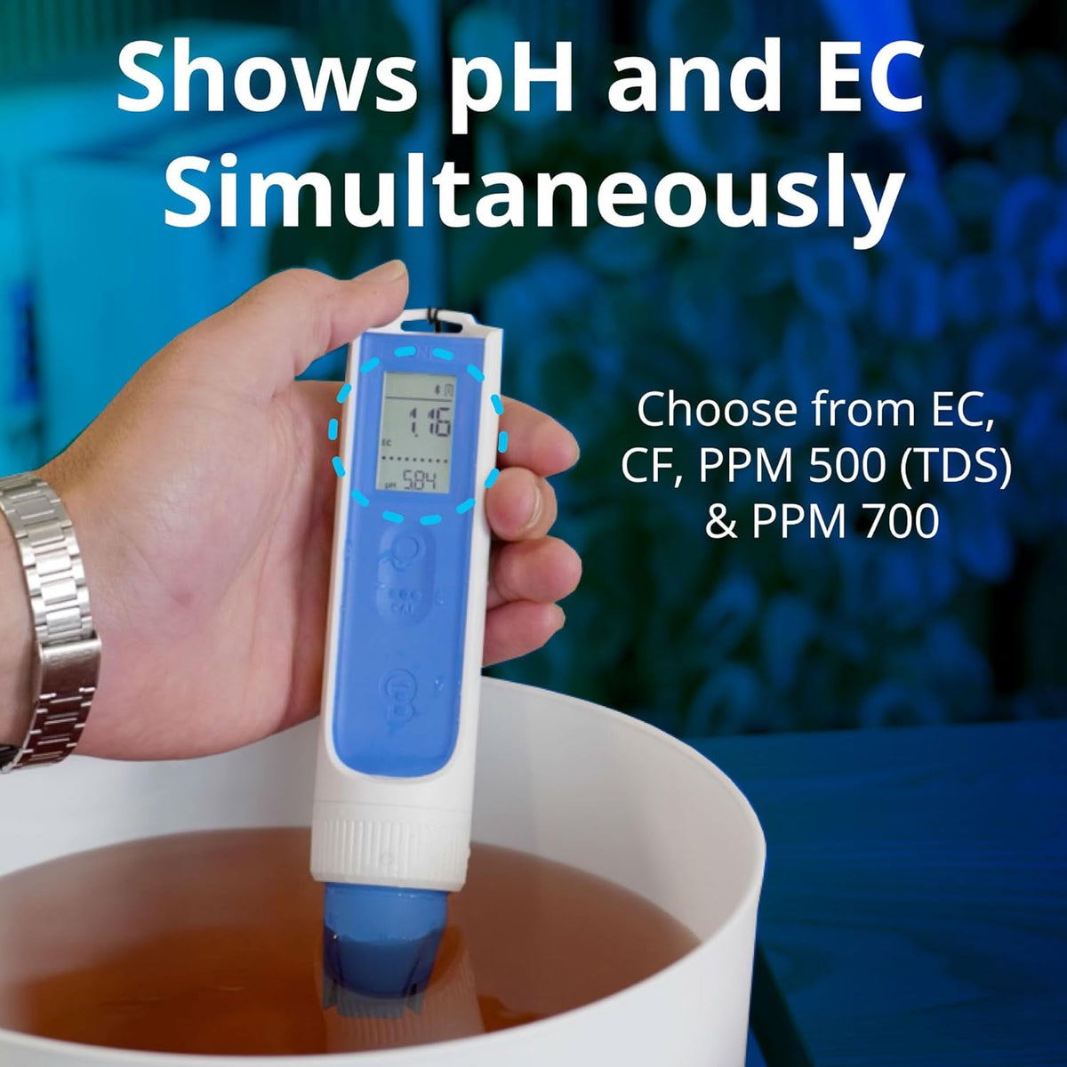 Bluelab OnePen - een 3-in-1 temperatuur-, EC/PPM- en pH-meter, bliksemsnelle meetwaarden - Bluetooth-gegevensuitwisseling & in-app-tracking - verwisselbare sonde