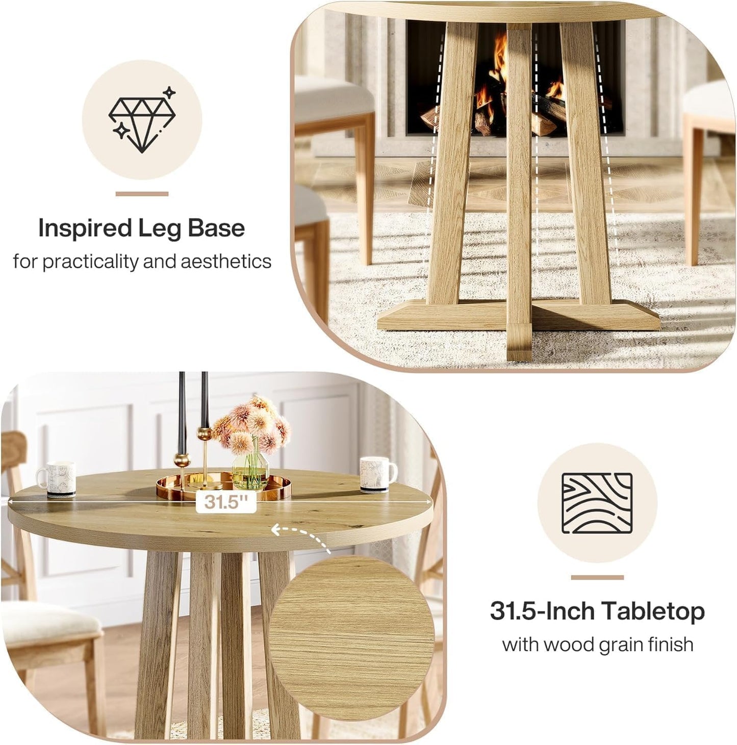 Ronde Eettafel – Eetkamertafel – Dining Table – Houten Eettafel – Kleine Keuken Tafel – Compact 80 cm Diameter – Duurzaam MDF Met Houtfineer