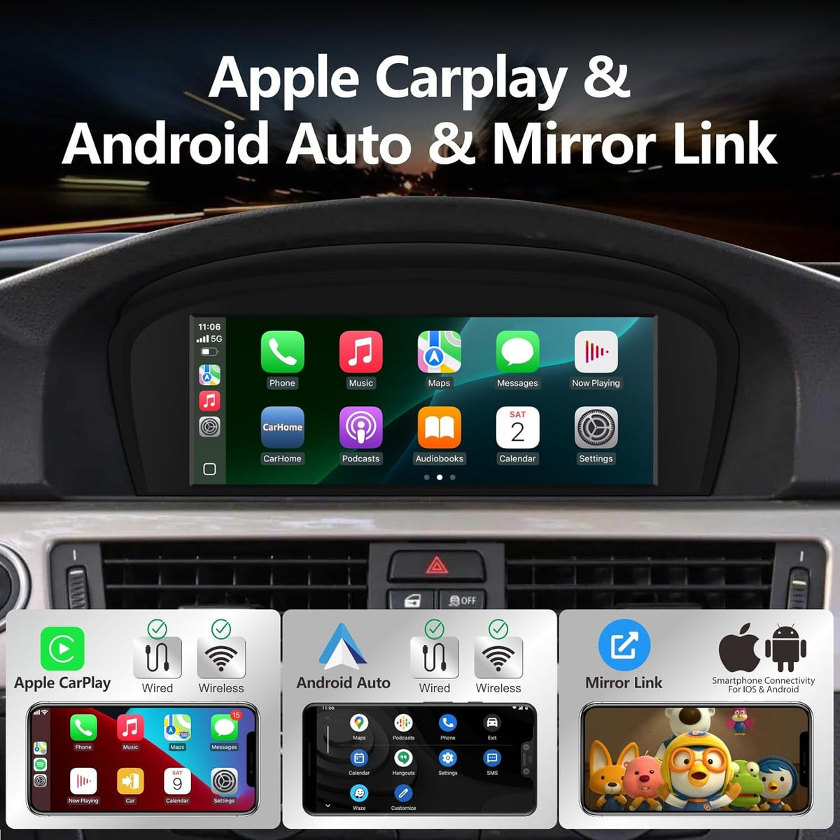 Autoradio voor BMW CIC Systeem – Multimedia Ontvanger – Touchscreen Radio – Inbouwradio – Auto Stereo – 8,8 Inch Scherm – Draadloze Apple CarPlay & Android Auto