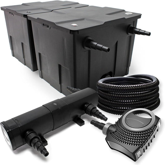 Filterset bio-vijverfilter 60.000l, UVC-zuiveraar 24W, pomp 80W en slang 25m