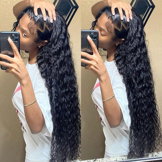 bangjazz 28 Inch HD Lace Frontal Wigs Human Hair Deep Wave Wig 13x4 Lace Front Wigs Human Hair 180 Density Curly Wigs for Black Women, Curly Lace Front Wig Natural Hairline Natural Color
