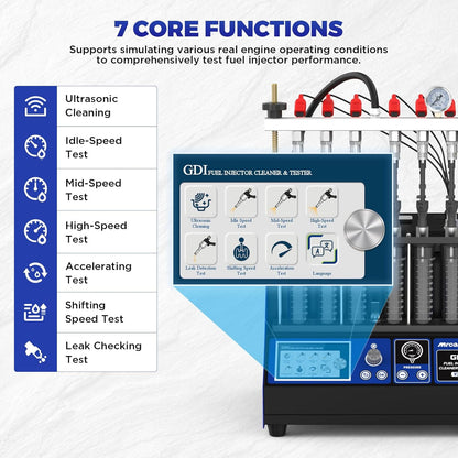 Mr Cartool Ultrasone Inspuitmondreiniger en Tester met 6 Cilinders voor GDI EFI FSI Inspuitmond Auto Brandstof Inspuitmondreiniger Tester voor Voertuigen Motorfiets Brandstof Reinigingsgereedschap