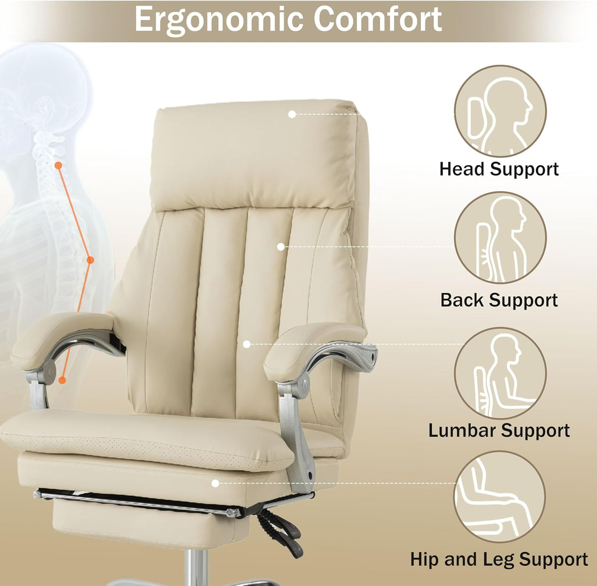Relaxstoel – Fauteuil – Bureaustoel – Loungestoel – Ligstoel – Ergonomisch Ontwerp – PU Leer Met Voetensteun