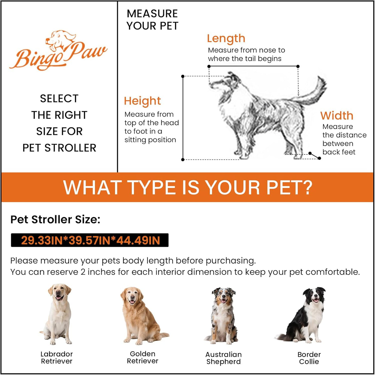 BingoPaw Heavy duty hondenwagen voor zware grote honden: opvouwbare hondenbuggy, tot 42 kg, hondenbuggy met 4 wielen, 3 netramen, verstelbare handgreep