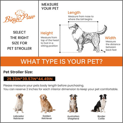 BingoPaw Heavy duty hondenwagen voor zware grote honden: opvouwbare hondenbuggy, tot 42 kg, hondenbuggy met 4 wielen, 3 netramen, verstelbare handgreep